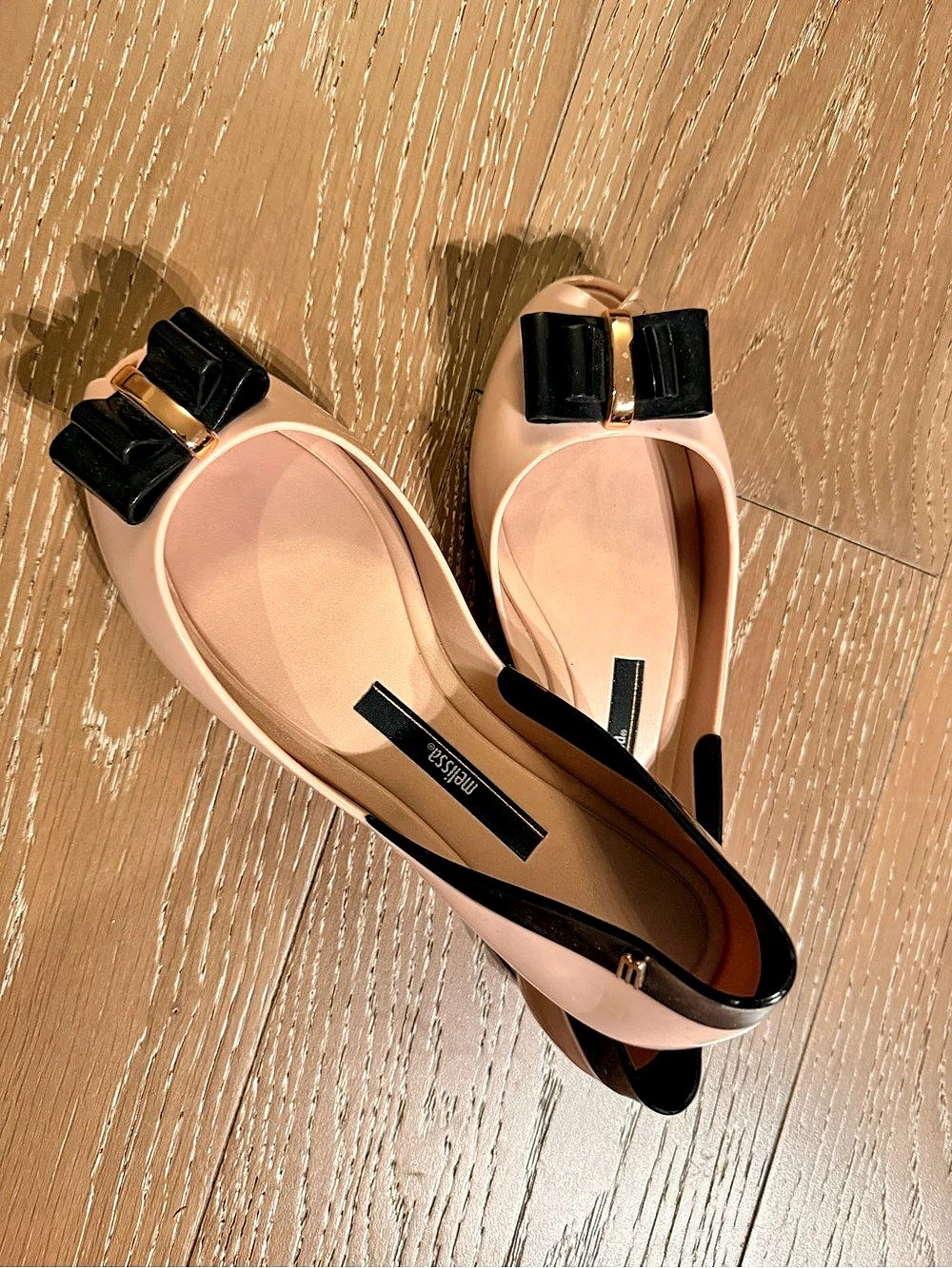 Melissa Queen Wedge Pink & Black Peep Toe Bow Shoes